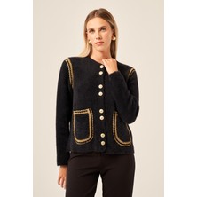 Ftz Women Kadın Sim Şerit Detaylı Hırka  Siyah 25087