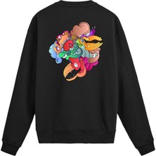 Colermi Sırt Baskılı Renkli Karikatür Tasarımlı Sweatshirt
