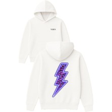 Vsrn Yıldırım Leoparlı Tasarım Baskılı Oversize Beyaz Kapüşonlu Sweatshirt