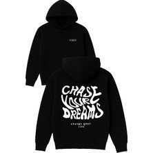 Vsrn Chase Your Dreams Tasarım Baskılı Oversize Siyah Kapüşonlu Sweatshirt