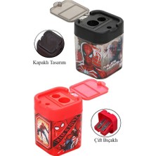 Artlantis 2 Li Kalemtraş 2 Adet Örümcek Adam Kırmızı ve Siyah Geniş Hazneli Çift Bıçaklı Kalem Traş No2 Figürlü Jumbo Kalemtıraş