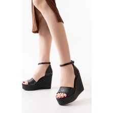 Asmi Shoes Kadın Dolgu Topuklu  Ayakkabı Rahat Yüksek Topuklu (11cm)  siyah