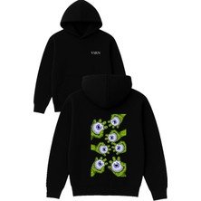 Vsrn 7 Goz Tasarım Baskılı Oversize Siyah Kapüşonlu Sweatshirt