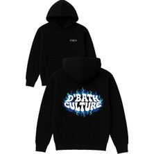 Vsrn Dbath Culture Tasarım Baskılı Oversize Siyah Kapüşonlu Sweatshirt