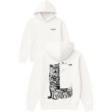 Vsrn London L Tasarım Baskılı Oversize Beyaz Kapüşonlu Sweatshirt