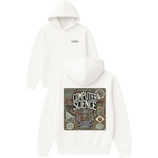 Vsrn Computer Scıence Tasarım Baskılı Oversize Beyaz Kapüşonlu Sweatshirt