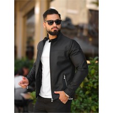 Baselco Slim Fit Erkek Ceket Suni Deri Siyah Renk Polo Yaka ve Pratik Ceplerle