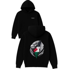Vsrn Filistin Ülkesi Tasarım Baskılı Oversize Siyah Kapüşonlu Sweatshirt
