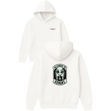 Vsrn Allergıc To Humans Tasarım Baskılı Oversize Beyaz Kapüşonlu Sweatshirt
