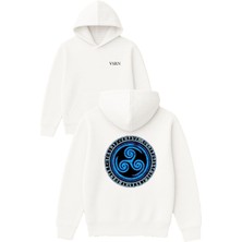 Vsrn Stres Çarkı Tasarım Baskılı Oversize Beyaz Kapüşonlu Sweatshirt