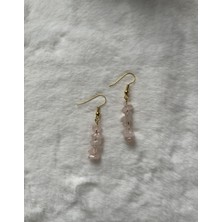 Pel Design Kırık Pembe Kuvars Çelik Sallantı Küpe El Yapımı