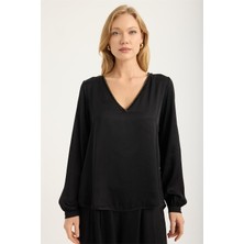 Home Store Simli Ribanalı V Yaka Bluz