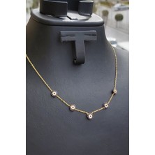 Özgür Takı 925 Ayar Gümüş 24 Ayar Altın Kaplama 5 Nazar Boncuklu Kolye