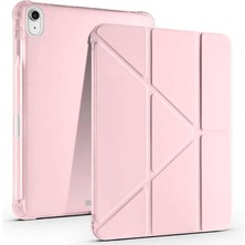 iPad 11. Nesil Ile Uyumlu A16 2025 11 Inç Kalem Bölmeli Standlı Tri Folding Tablet Kılıfı Rose Gold