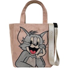 Dogo Kadın Vegan Krem Large Tote Bag - Warner Bros Smiles And Whiskers Tasarım Şık Görünüm ve Multi Renk