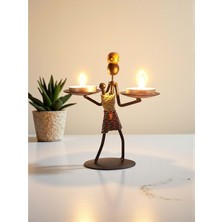 Keyfim Shop Retro Etnik Afrika Figürlü Çift Mumluk - Dekoratif Şamdan Tutucu (14 Cm)