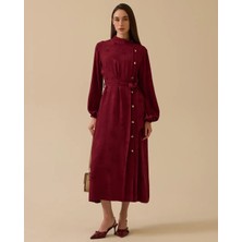 Seçil 10002521311014 Omuzdan Aşağı Düğmeli Kol Ucu Lastikli Jakar Elbise