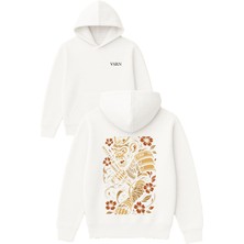 Vsrn Maymun Savascı Tasarım Baskılı Oversize Beyaz Kapüşonlu Sweatshirt