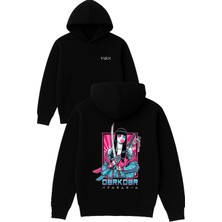 Vsrn Obrkdbr Tasarım Baskılı Oversize Siyah Kapüşonlu Sweatshirt