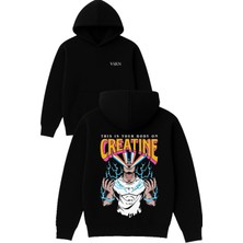 Vsrn Creatıne Tasarım Baskılı Oversize Siyah Kapüşonlu Sweatshirt