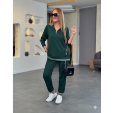 Mira Cotton Miracotton Kadın Uzun Kollu Fermuarlı Şerit Detay Desenli Alt Üst Ikili Viskon Iki Iplik Takım