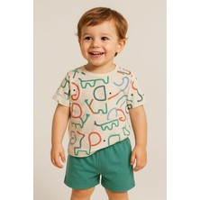 Dinamik çocuk Erkek Bebek Fil Desenli Renkli Elephant 2li Yazlık Takım Alt Üst 6-9-12AYLIK