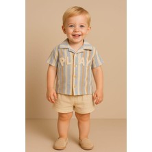 Dinamik çocuk Erkek Bebek/çocuk Play Nakışlı Gömlek Şort 2li Takım Ham Keten Yazlık Kumaş 3-6-9-12-19-24AYLIK