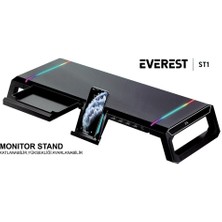 Everest St1 4 USB Hub Rgb Işıklı Katlanabilir Yükseklik Ayarlı Siyah Monitör Standı