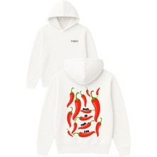 Vsrn Spice Up Your Lıfe Tasarım Baskılı Oversize Beyaz Kapüşonlu Sweatshirt