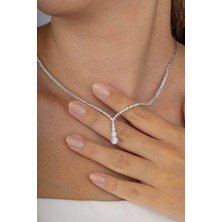 Gümüş Pazarım Pırlanta Montür Yuvarlak Kesim Su Yolu Gümüş Kolye