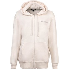 Armani Exchange Kadın Regular Fit Fermuarlı Kapüşonlu Sweatshirt - Krem