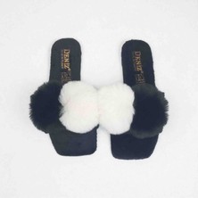 Moda Fiesta Kadın Tüylü Ev Terliği Ponponlu Şık Rahat Günlük Çeyizlik Terlik