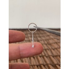 Aida Jewelss 925 Ayar Gümüş Tek Taş Sallantılı Gümüş Halka Piercing 8 mm Gümüş Küpe