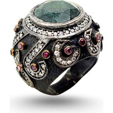 Oya Silver Otantik Kök Zümrüt Taşlı Gümüş Kadın Yüzük