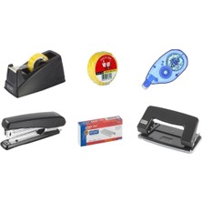 6 Parça Ofis Kırtasiye Seti + Delgeç - Bant Kesici - Daksil - Bant - Zımba Seti