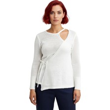 Ersefa Kadın Triko Bluz Bağlamalı Detaylı Bisiklet Yaka Ince Kumaş Regular Fit Uzun Kol Kaliteli Şık