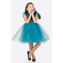 Mnk Baby & Kids Roza Dantel Tütü Kız Çocuk Abiye Elbise MNK0546 - Mavi - 7 Yaş