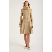 Home Store Dik Yaka Kürklü 8 Düğme Pliseli Kaban