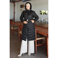 Moda Mihram Kapşonlu Siyah 6155 Şişme Mont Kadın 42 Beden Cesika Kumaş Özellikli Yeni Sezon