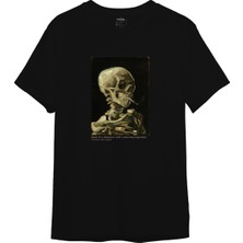 The Lucid Lab Skull Of A Skeleton With Burning Cigarette Tişört - Siyah