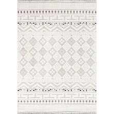 Pradena Geometrik Krem Polyester Pamuk Tabanlı Makine Halısı