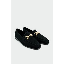 Laminta Aloha Siyah Süet Gold Detaylı Loafer