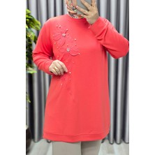 Elmas Tesettür Kadın Giyim Büyük Beden Modal Çiçek Aplik Tunik