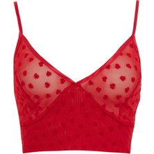 STANDART Fall In Love Regular Fit Kalp Desenli ve Tül Detaylı Ip Askılı top
