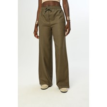 Orfeonegro Kadın Beli Lastikli Bol Paça Simli Düz Renk Pantolon