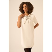 Ftz Women Ftz Kadın Taş Detaylı Tunik  Ekru 20839