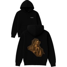 Vsrn Tarihi Eserler Tasarım Baskılı Oversize Siyah Kapüşonlu Sweatshirt