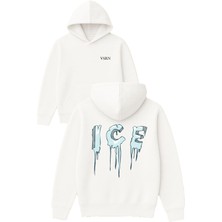 Vsrn Ice Tasarım Baskılı Oversize Beyaz Kapüşonlu Sweatshirt