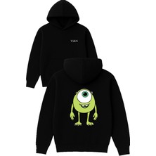 Vsrn Tek Goz Canavar Tasarım Baskılı Oversize Siyah Kapüşonlu Sweatshirt
