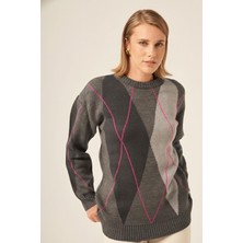 Ftz Women Kadın Baklava Desenli Kazak  Antrasit 25094